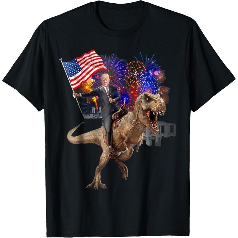 Trump Riding a Dinosaur T-rex Suppor Trump 2020 T-Shirt made in usa Hoodie, Sweatshirt | RetroVerseTees.com