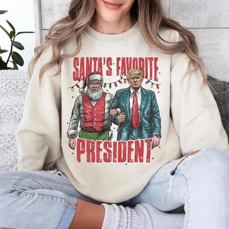 Trump Santa's favorite president Sweatshirt, Humorous Trump Christmas Shirt, Trump for President 2024 Tee, Full Colors,...
