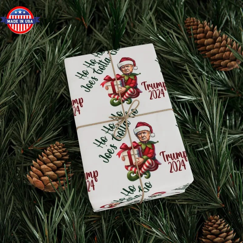 Trump Vs Biden Gift Wrap Christmas Gift Wrap Elf Trump 2024 Trump Elf Christmas Funny Gift Wrap Ho Ho Ho Joe's Gotta Go...