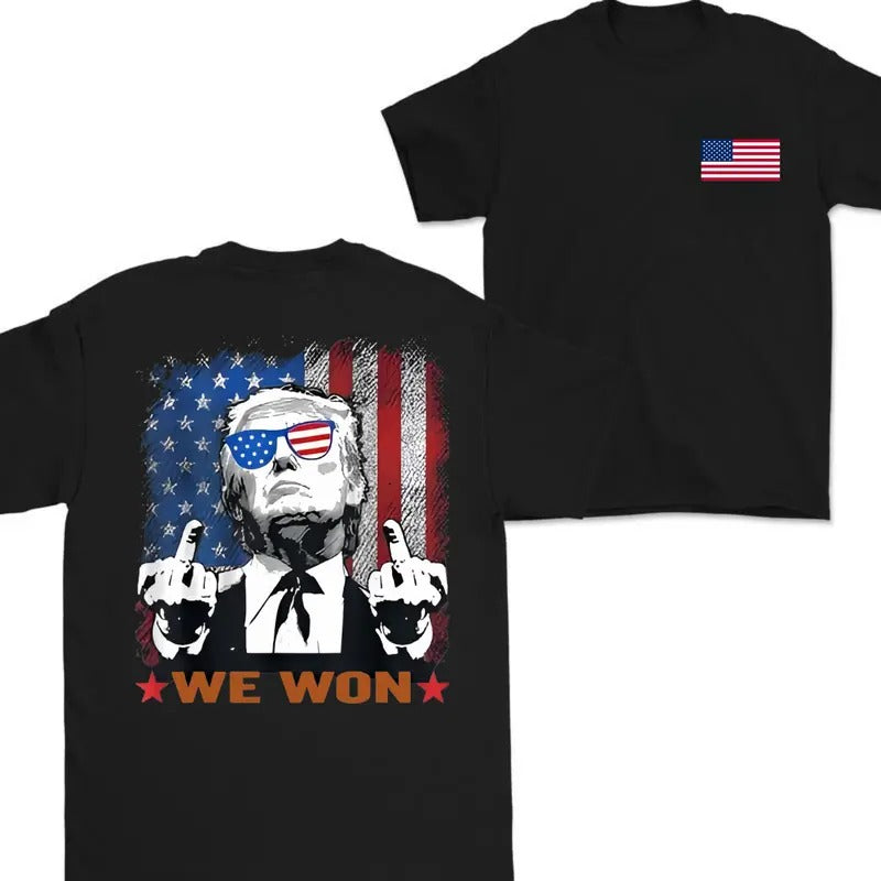 Trump We Won Double Sided Flag USA Shirt for Men and Women - Classic, Cotton Hoodie, Sweatshirt | RetroVerseTees.com