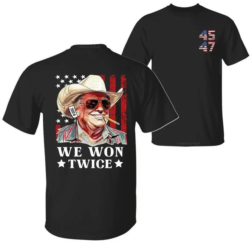 Trump We Won Twice Get Over It 2024 President 47th Shirt, Trump Shirts for Sale, 2 Sided Graphic Printed Unisex Classic...