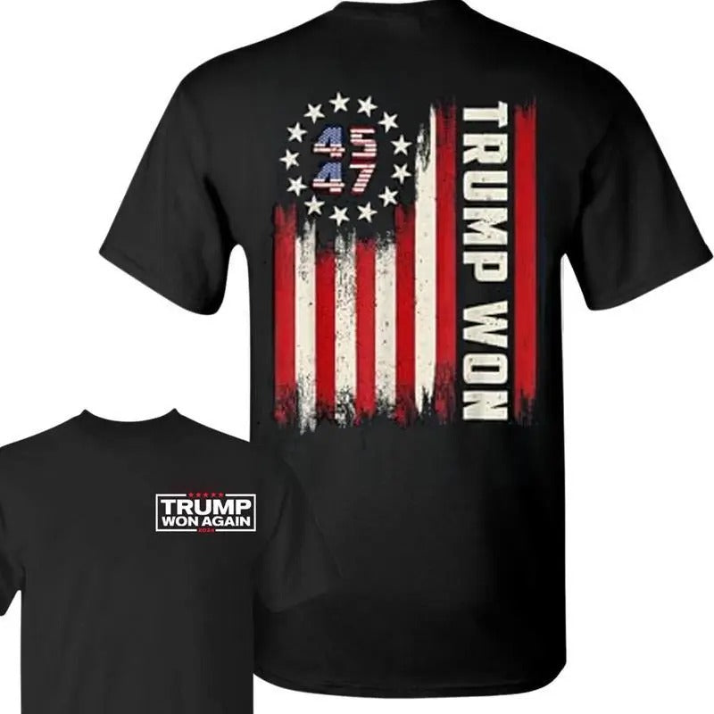Trump Won 2024 45 47th President Usa Flag T-Shirt, Trump Won Get Over It, Inauguration Shirt, Trum Vance, Republican Tee, Gift for Trum Supporters