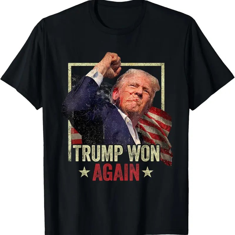 Trump Won Again 2024 Election President 47th American Flag T-Shirt Hoodie, Sweatshirt | RetroVerseTees.com
