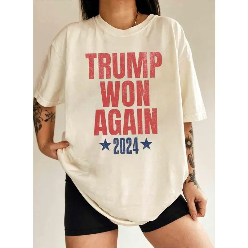 Trump Won Again Shirt, Trump Vance 2024 Shirt, Trump Won Shirt, Patriotic Shirt Hoodie, Sweatshirt | RetroVerseTees.com