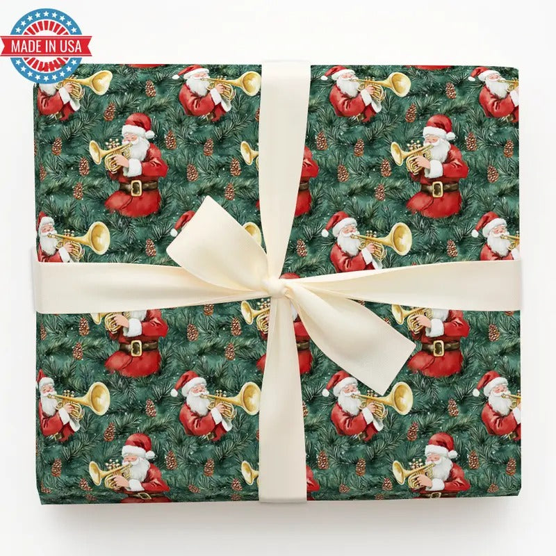 Trumpet Tiding Santa Christmas Wrapping Paper Seasonal Gift Wrap T-Shirts, Hoodie, Sweatshirt | RetroVerseTees.com