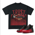 Trust No One Match 12 Flu Game Sneakers, Unisex Cotton Graphic Tee, Y2K Inspired T-shirt, Fitted for Streetwear Fans...