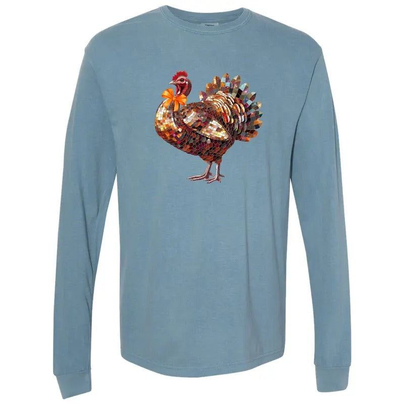Turkey Dazzling Disco Long Sleeve Comfort Colors T-Shirt 'NLB' Hoodie, Sweatshirt | RetroVerseTees.com