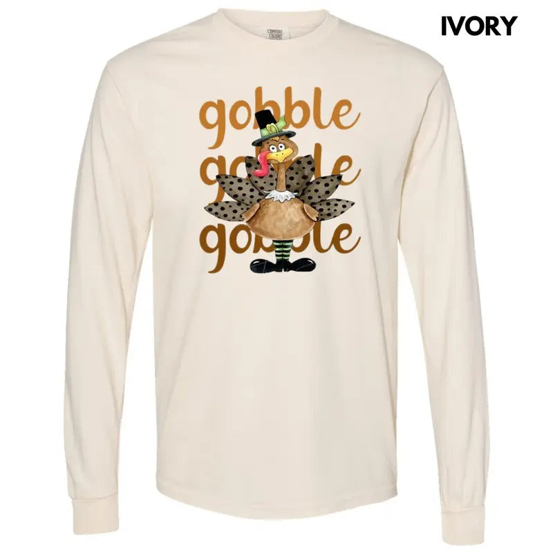 Turkey Gobble Gobble Long Sleeve Comfort Colors T-Shirt Hoodie, Sweatshirt | RetroVerseTees.com