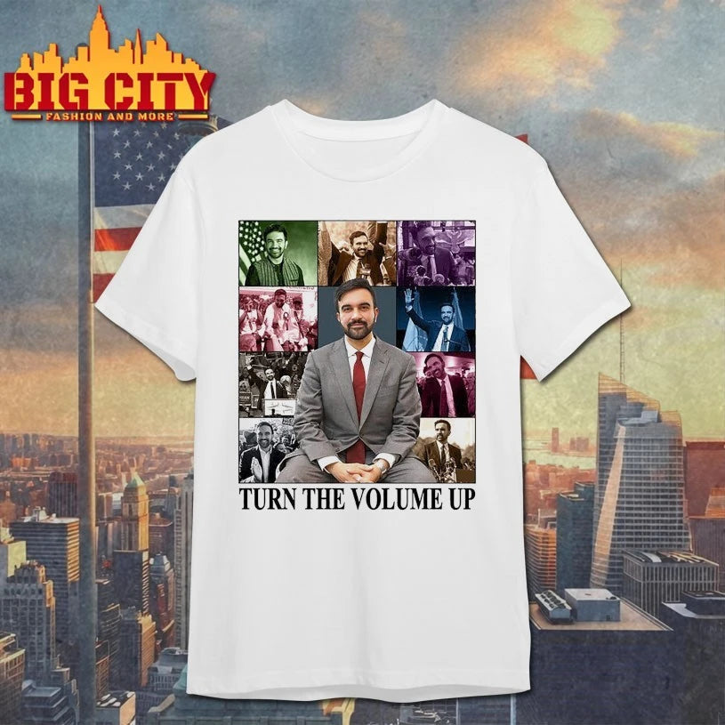 Turn the Volume Up Zohran tour shirt