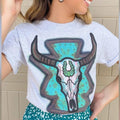 Turquoise Bull Skull Graphic Tee Hoodie, Sweatshirt | RetroVerseTees.com