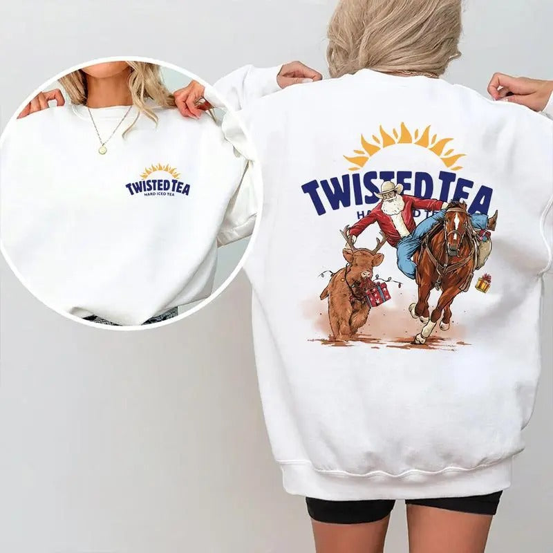 Twisted Tea Santa Christmas Cow Boy Style Unisex Sweatshirt T-Shirts, Hoodie | RetroVerseTees.com