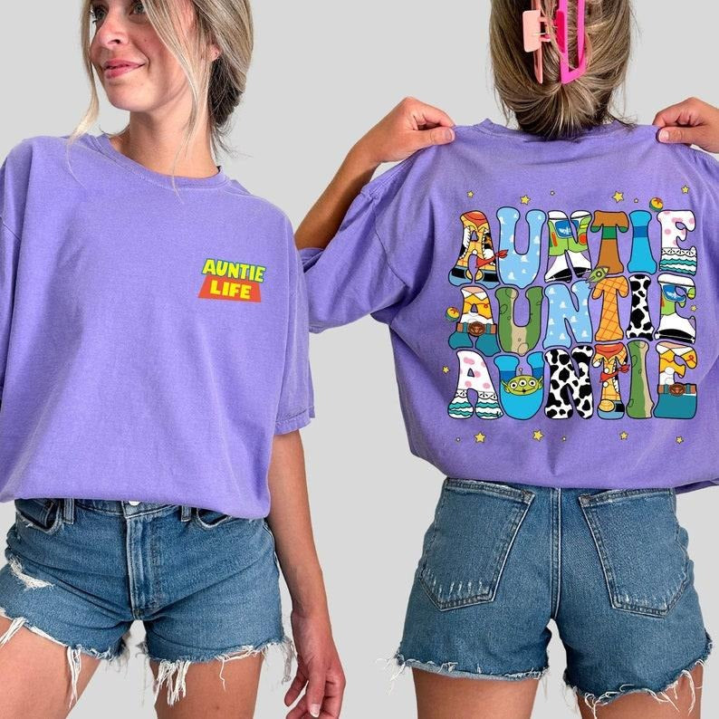Two Sided Auntie T Shirt Hoodie Sweater, Retro Auntie Life T-shirt, Mother's Day Gift For Aunt, Cotton Top, Unisex For...