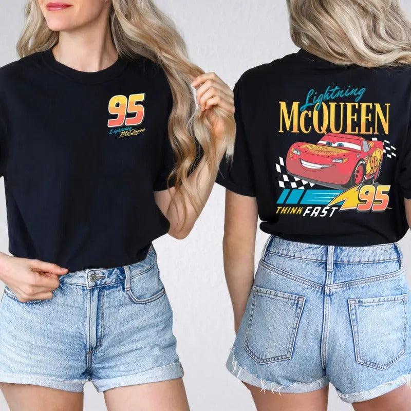 Two Sides Retro Cars Unisex T-Shirt, Lightning 95 Piston Cup T Shirt Comfort Fabric Hoodie, Sweatshirt | RetroVerseTees.com