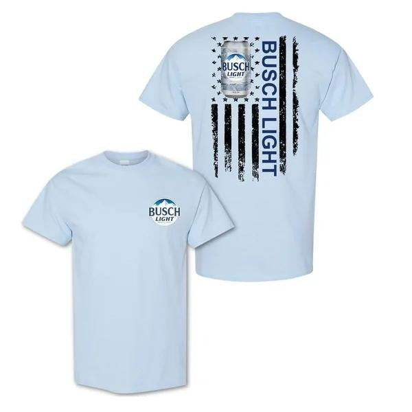 Two-sided Busch Light American Flag T-shirt, Funny Summer Graphic Tee, Trendy Outdoors Beer Lover Sweatshirt, Unisex...