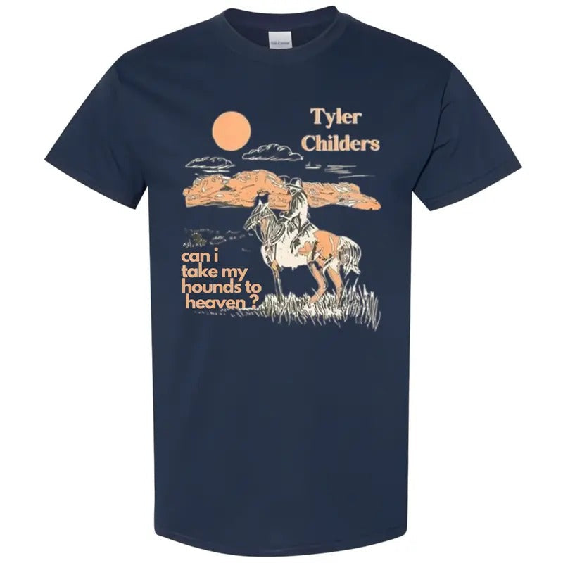 Tyler Childers T-Shirt, Can I Take My Hounds to Heaven Country Music Tee, Western Sunset Graphic T-Shirt Menswear Top...