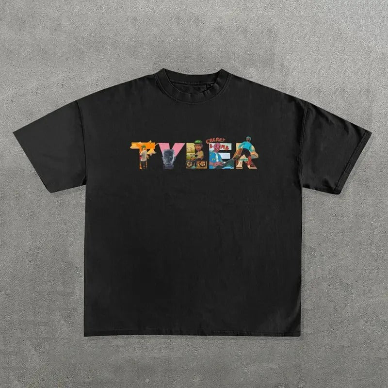 Tyler Short Sleeve T-Shirt,Tyler the creator printed t-shirt, Cotton Casual Crew Neck Black Menswear Tshirt Crewneck,...