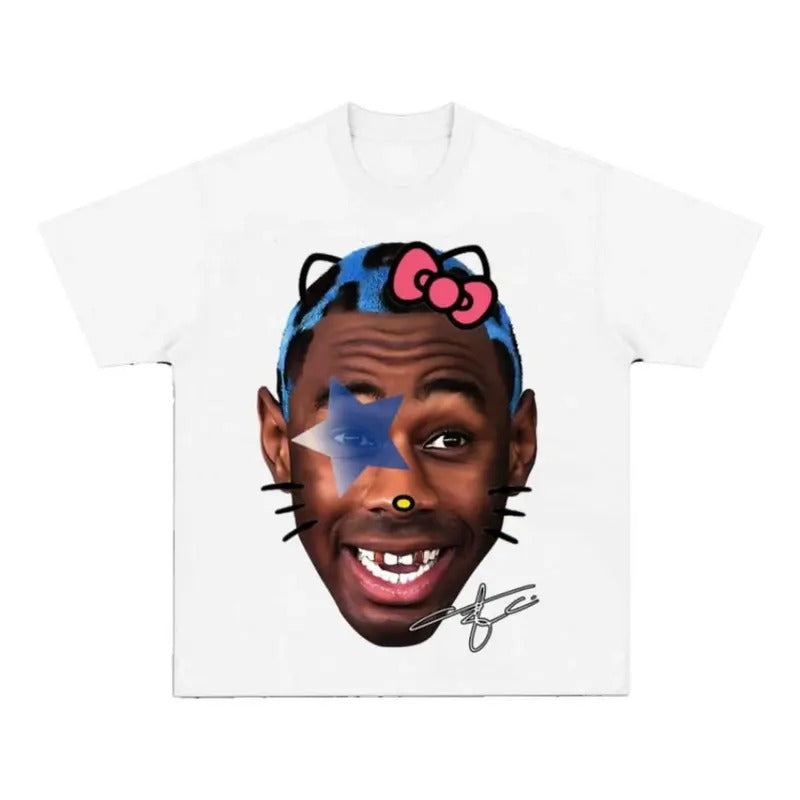 Tyler The Creator Kitty Creator Super Star Rap Hip Hop T Shirt Big Face Cotton Top Menswear Hoodie, Sweatshirt
