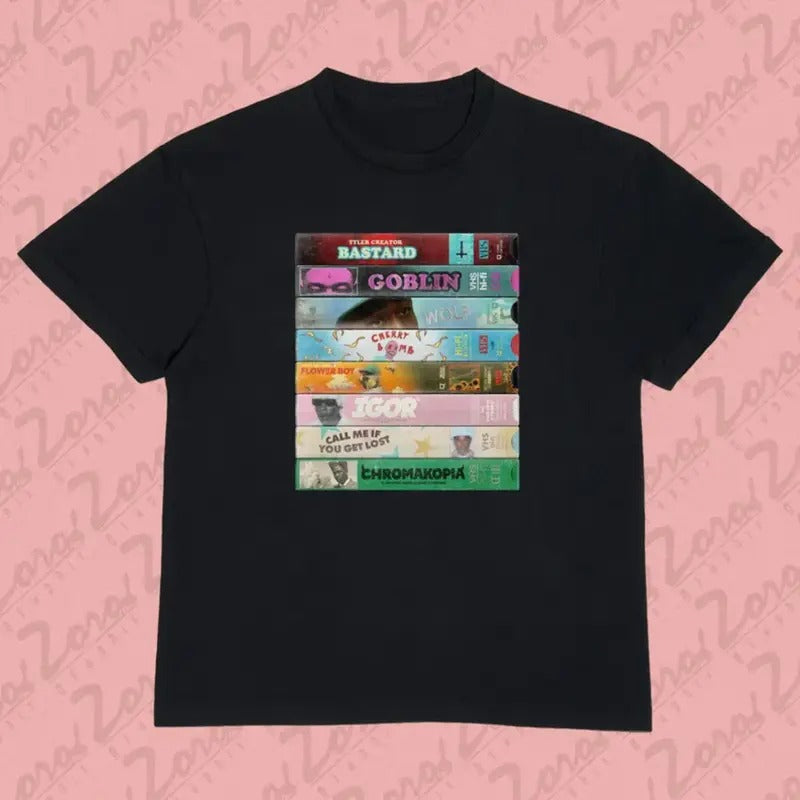Tyler the Creator VHS Discography Tee, Rare Find, Bootleg Tee, Vintage Style Hip Hop Tee, Unique Design, Rap Tee, 90's...