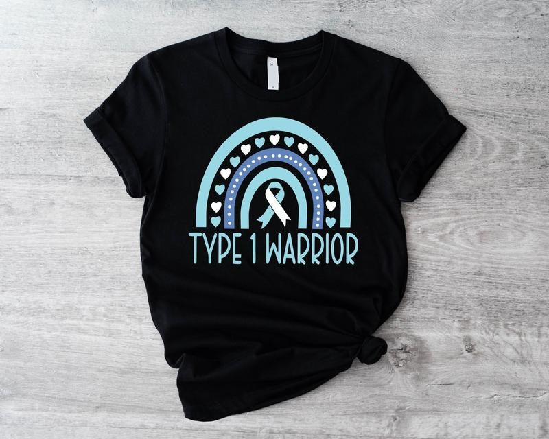 Type 1 Warrior Shirt, Diabetes Rainbow Tee, Unisex Diabetes Awareness T-shirt, Blue Ribbon Tee, Matching Support Diabetes...