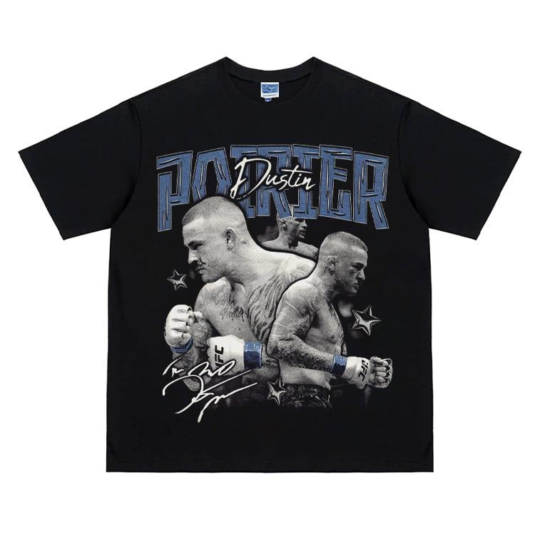 UFC "Dustin Poirier" Heavyweight Vintage Tee 100% Cotton OVERSIZED T-shirt Menswear Top Crew Necks Clothing For UFC Fans...