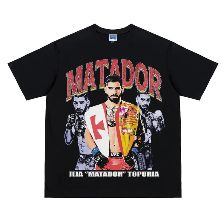 UFC "Ilia Topuria" Heavyweight Vintage Tee 100% Cotton OVERSIZED T-shirt Menswear Top Crew Necks Clothing For UFC Fans...
