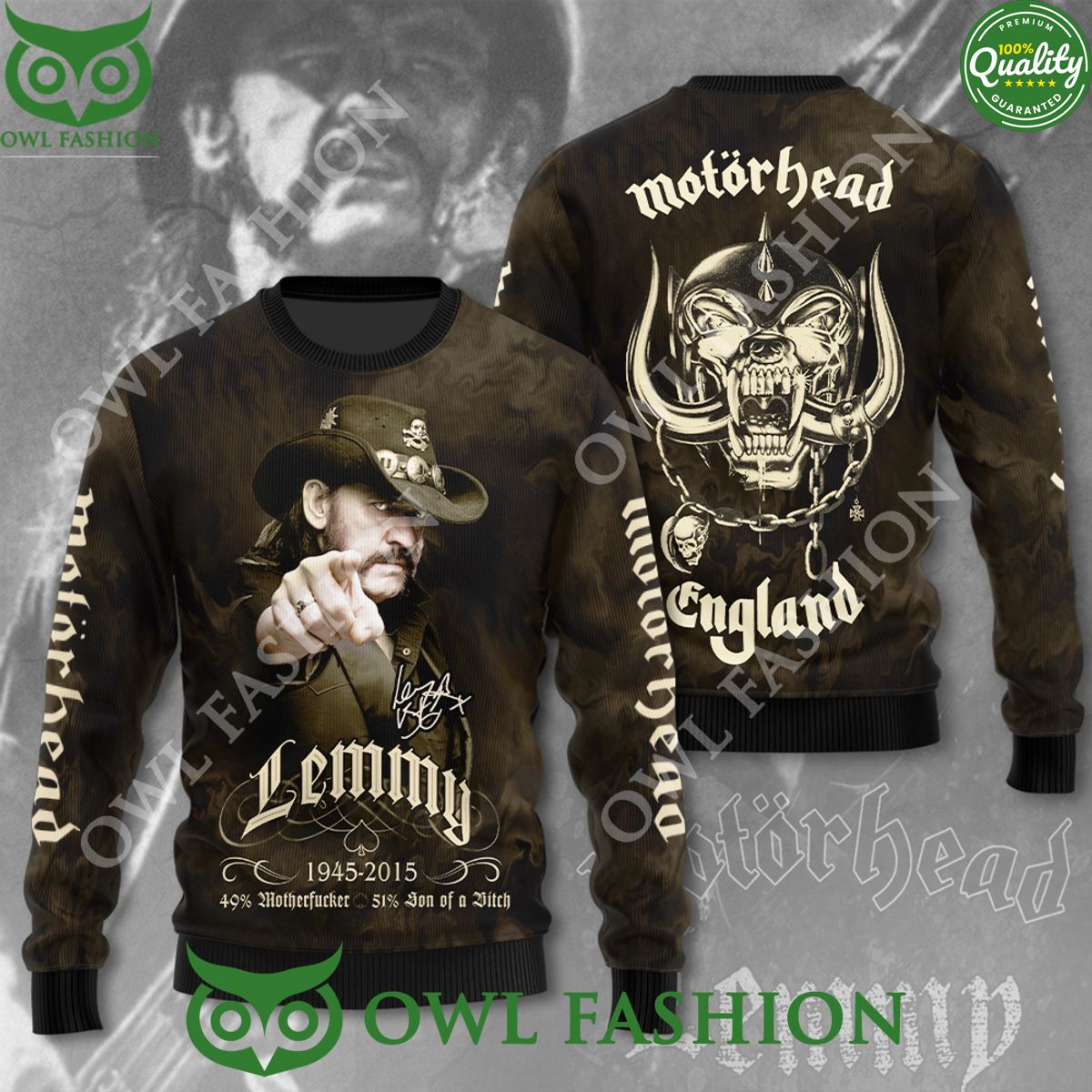 Motörhead Band x Lemmy Kilmister England 1945 2015 Brown 3D t Shirt
