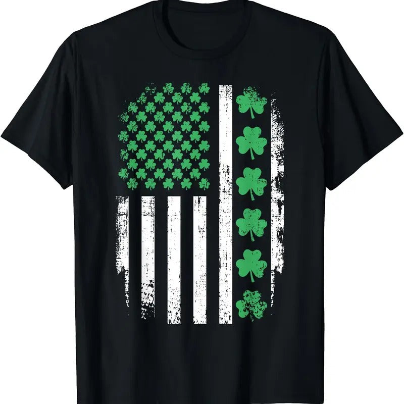 US American flag with shamrocks for St Patricks day T-Shirt | Unisex Cotton Tee, Short Sleeve, Crewneck, Size S-5XL...