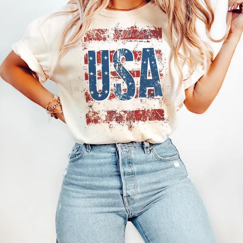 USA Distressed Flag 4th of July Shirt, Patriotic Shirt American Flag Sweatshirt Hoodie | RetroVerseTees.com