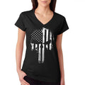 USA Flag B&W Skull Women's V-Neck T-Shirt Hoodie, Sweatshirt | RetroVerseTees.com