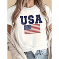 USA Flag Printed Crew Neck T-shirt, Spring& Summer Casual Short-Sleeved Top, Women'WB shield Clothing Hoodie, Sweatshirt
