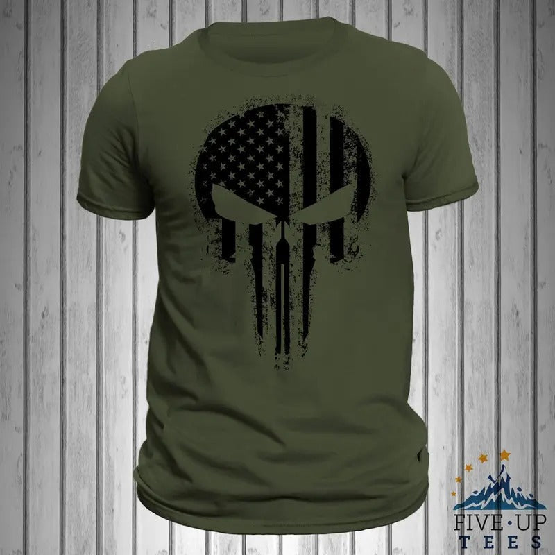 USA Flag Skull Blacked Out Design Men's T-Shirt Hoodie, Sweatshirt | RetroVerseTees.com