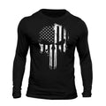 USA Flag Tactical B&W Skull Long Sleeve Men's T-Shirt Casual Classic Hoodie, Sweatshirt | RetroVerseTees.com