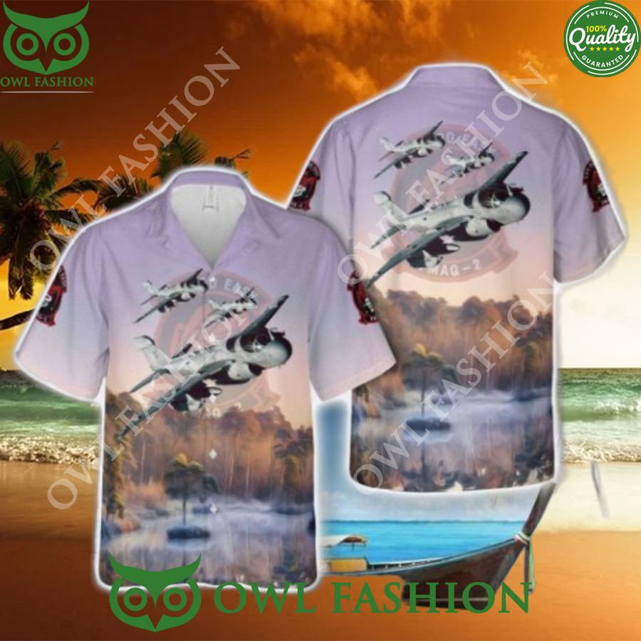 USMC Marine Tactical Electronic Warfare Squadron 2 Death Jesters EA 6B Prowler Hawaiian Shirt
