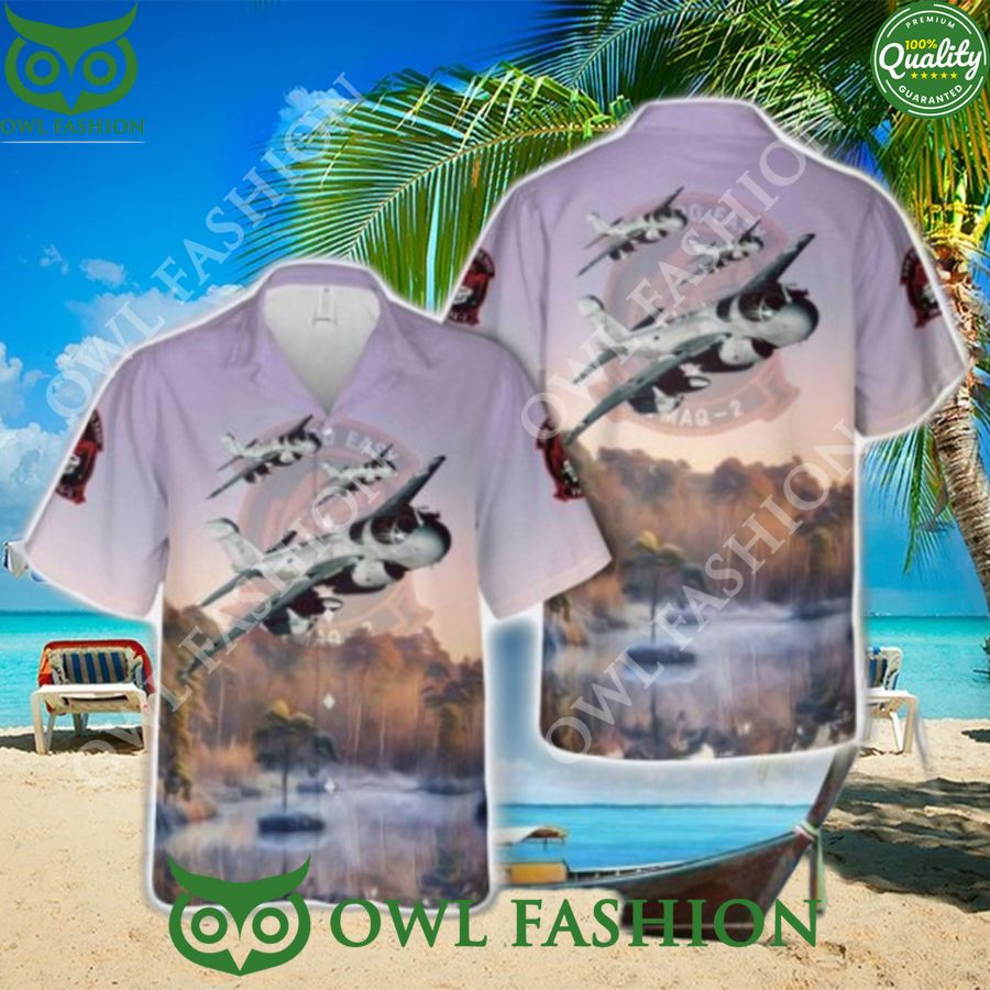 USMC Marine Tactical Electronic Warfare Squadron 2 Death Jesters EA 6B Prowler Hawaiian Shirt