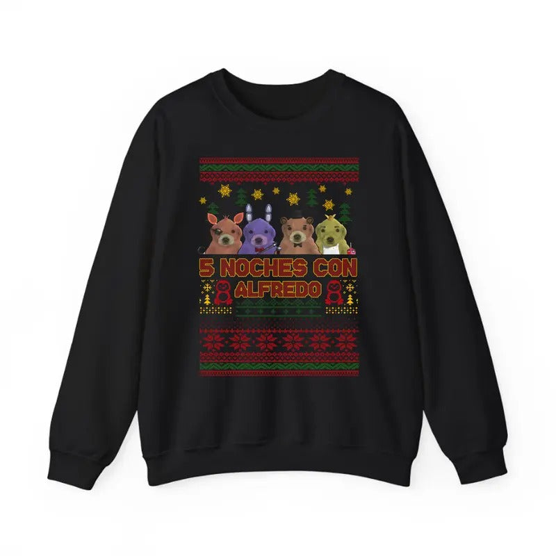 Ugly Christmas 5 Noches Con Alfredo Sweatshirt, Ugly Sweatshirt Funny Alfredo T-Shirts, Hoodie | RetroVerseTees.com