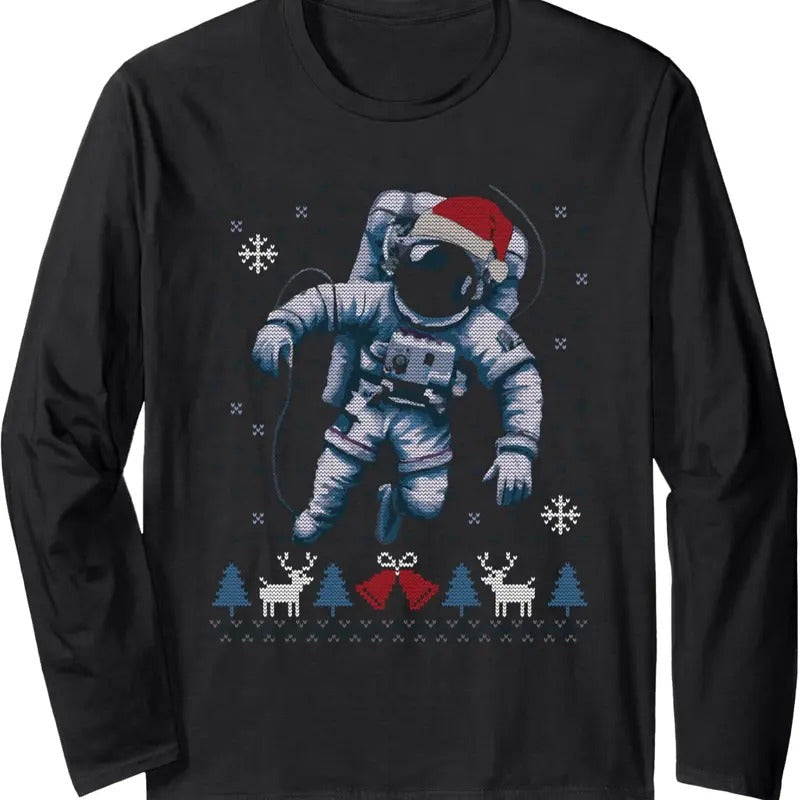 Ugly Christmas Sweater Astronomy Space Science Astronaut Long Sleeve T-Shirt Hoodie, Sweatshirt | RetroVerseTees.com