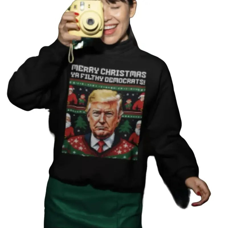 Ugly Christmas Sweater Trump Christmas Sweatshirt Ugly Election 2024 Shirt Hoodie | RetroVerseTees.com