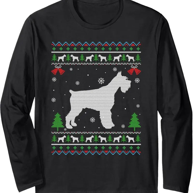 Ugly Xmas Design Schnauzer Dog Ugly Christmas Sweater Funny Long Sleeve T-Shirt Hoodie, Sweatshirt | RetroVerseTees.com