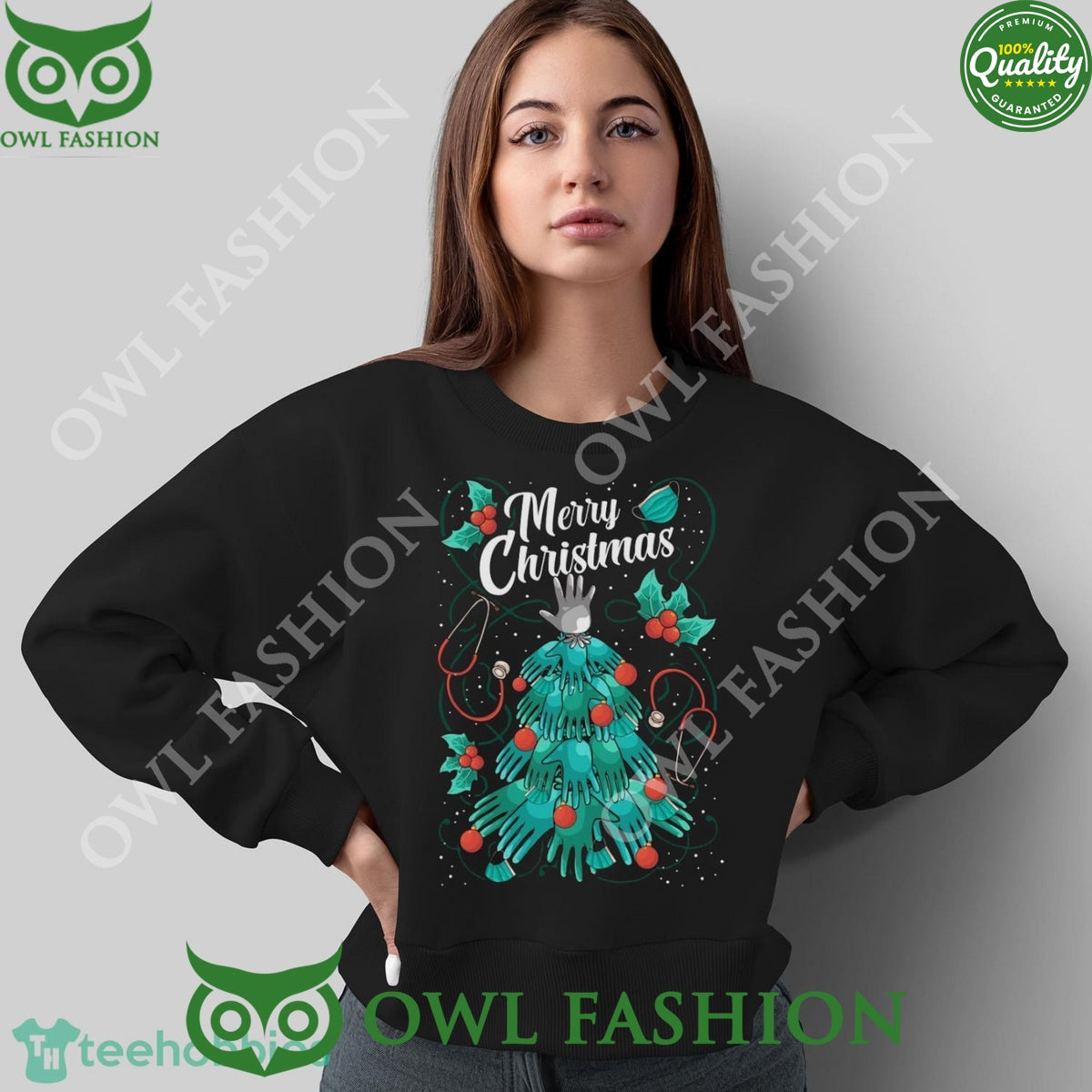 Nurse Merry Christmas Hand Christmas Tree Black Ugly Sweater