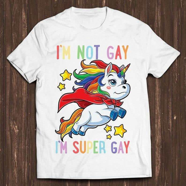 Unicorn Super Gay Pride LGBT T Shirt Hoodie Sweater LGBTQ Ally Rainbow Flag Meme Gift Funny Tee Style Unisex Gamer Cult...