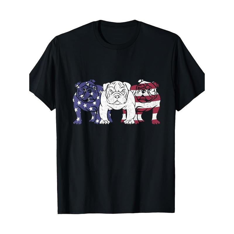 Unique English Bulldog Dog American Flag Retro Puppy Lover T-Shirt Made in USA Hoodie, Sweatshirt | RetroVerseTees.com