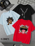 Unisex Cartoon TNF Print Round Neck Tee, Casual Short Sleeve T-shirt for Daily Wear, Ladies TNF for Spiky hair fighters...