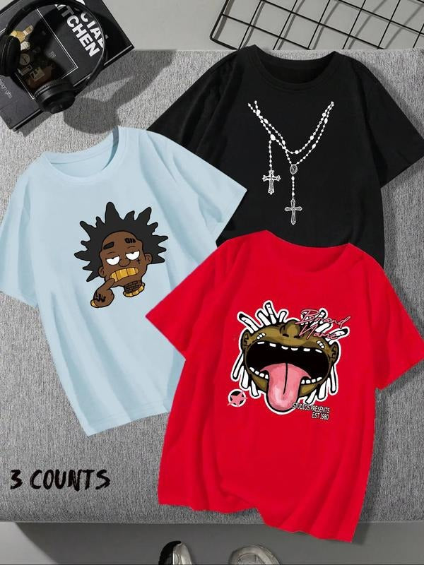 Unisex Cartoon TNF Print Round Neck Tee, Casual Short Sleeve T-shirt for Daily Wear, Ladies TNF for Spiky hair fighters...