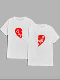 Unisex Couple'WB shield Heart & Letter Print Round Neck Short Sleeve Tee, Summer TNF Women, Casual Comfort Loose Crewneck...