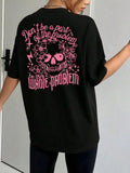Unisex Floral & Letter Print Drop Shoulder Tee, Street Fashion Casual Half Sleeve Round Neck T-shirt for Daily Holiday...