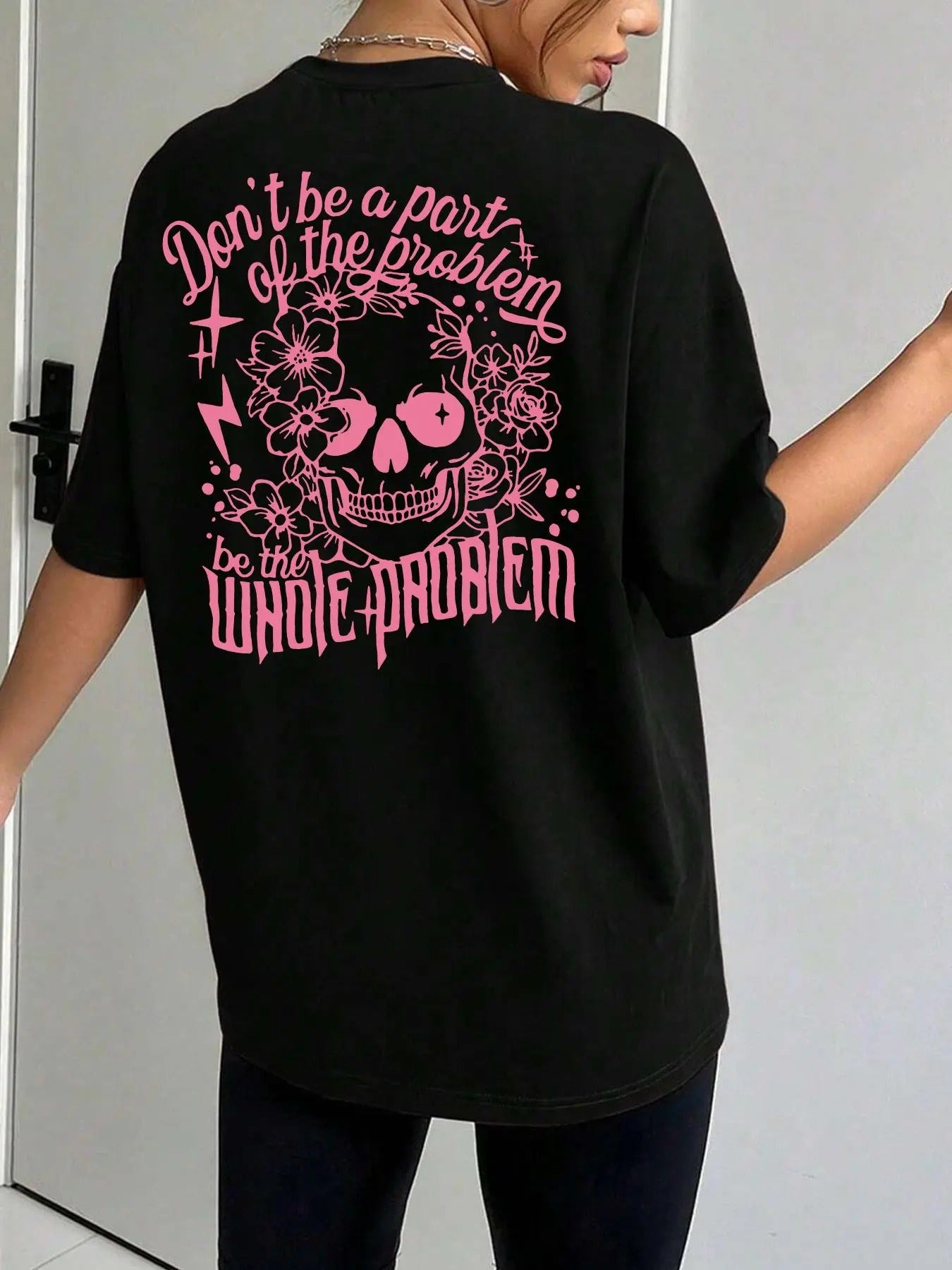Unisex Floral & Letter Print Drop Shoulder Tee, Street Fashion Casual Half Sleeve Round Neck T-shirt for Daily Holiday...