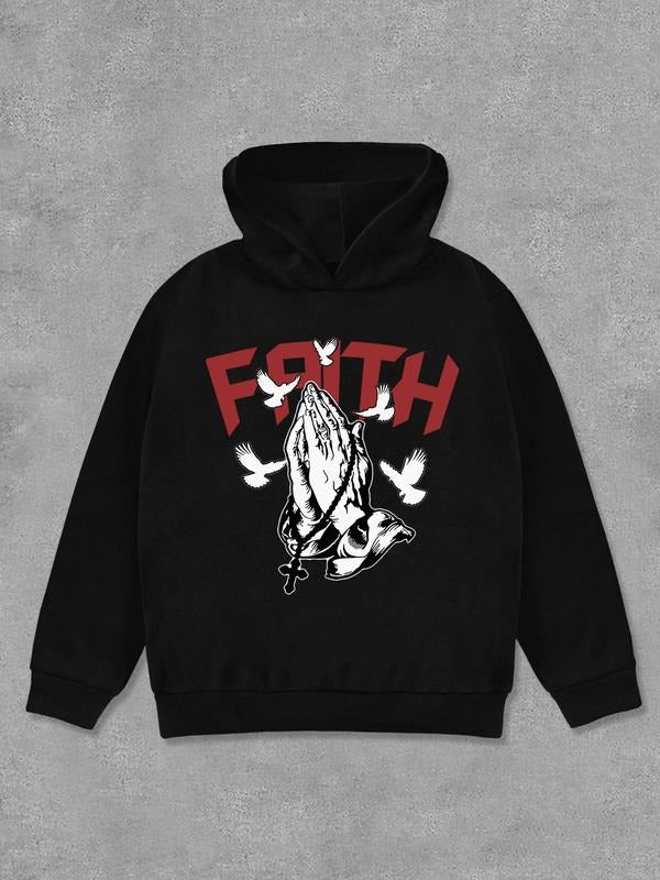 Unisex Letters & Hand Graphic Print Drop Shoulder Hoodie, Fashion Regular Fit Hooded Sweatshirt for Daily Holiday Outdoor...