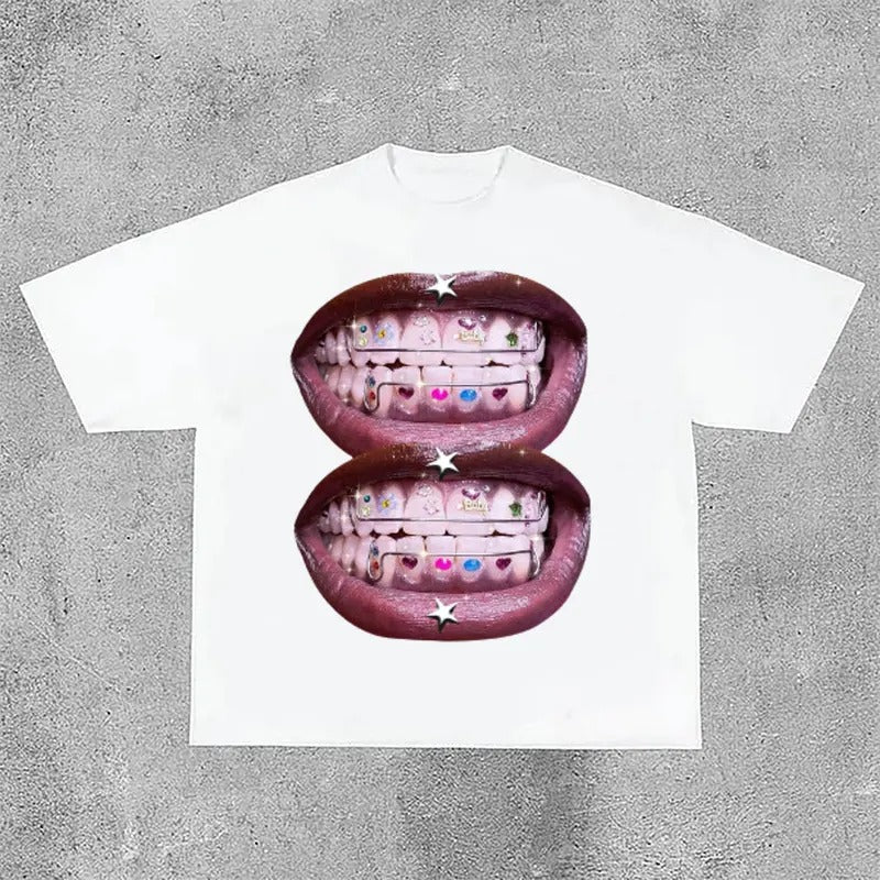 Unisex Lip Graphic Print Street Cotton T-Shirt Hoodie, Sweatshirt | RetroVerseTees.com