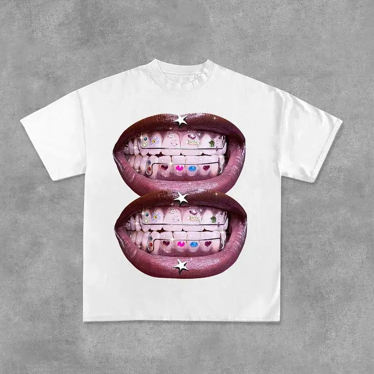 Unisex Lip Graphic Print Street Cotton T-Shirtstyle{n002}2 T-Shirts, Hoodie, Sweatshirt | RetroVerseTees.com