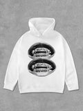 Unisex Lip Print Drop Shoulder Hoodie, Fashion Casual Long Sleeve Hooded Sweatshirt for Daily Holiday Outdoor Wear,...